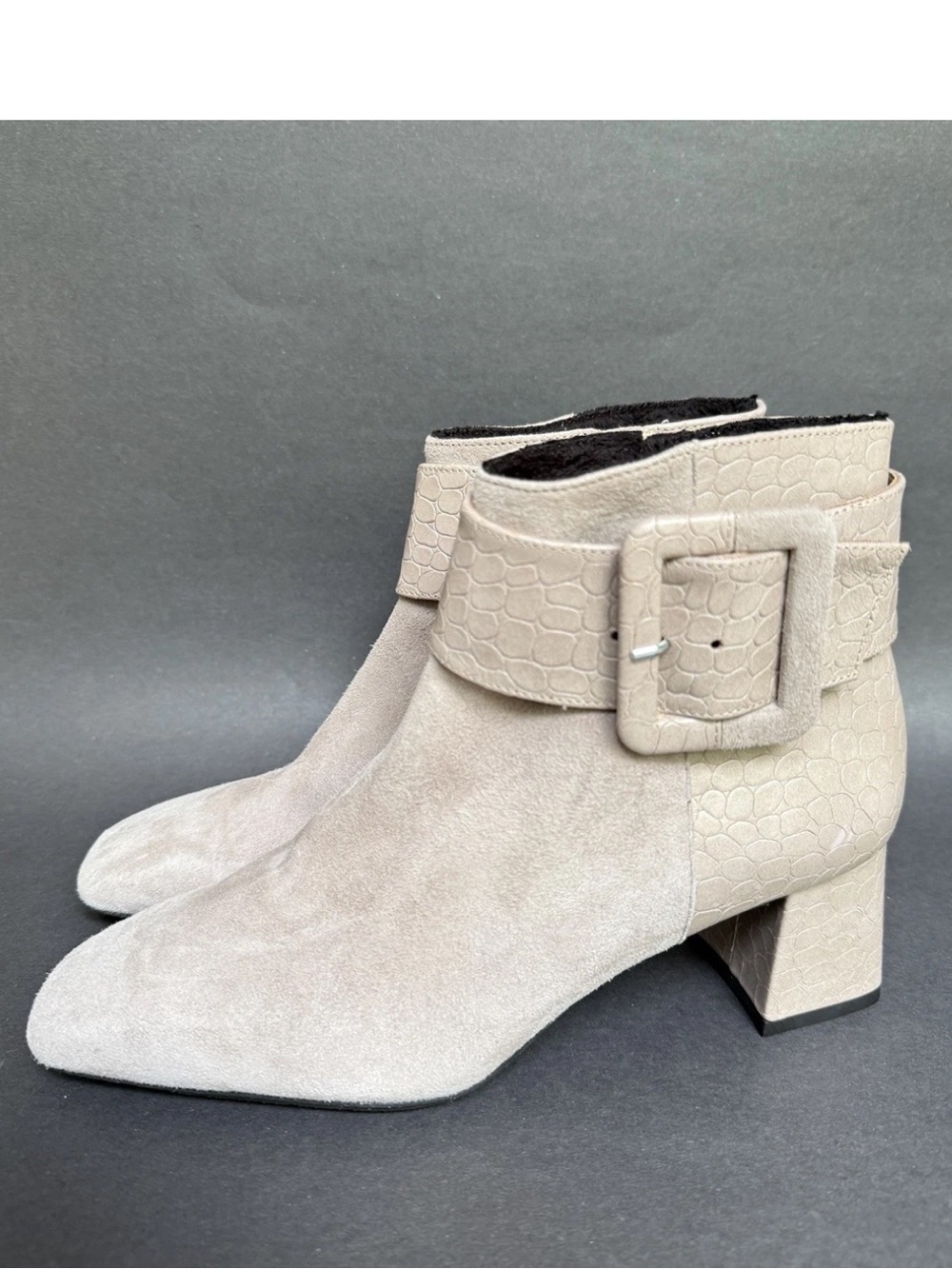 Ron White Linzi Waterproof Cashmere Suede Booties Croc-Texture Buckle Strap 6.5